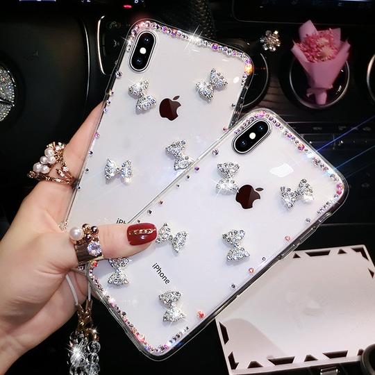 Shiny Diamond Crystal Bowknot Transparent Silicone Phone Case Back Cover for iPhone 11/11 Pro/11 Pro Max/XS Max/XR/XS/X/8 Plus/8/7 Plus/7 - halloladies