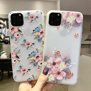 Cute Relief Flower Soft TPU Phone Case Back Cover - iPhone 11 Pro Max/11 Pro/11/XS Max/XR/XS/X/8 Plus/8/7 Plus/7/6s Plus/6s/6 Plus/6 - halloladies