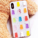 Cartoon Cute Color Bear 3D Candy Soft Phone Case Transparent Back Cover for iPhone 12 Pro Max/12 Pro/12/12 Mini/SE/11 Pro Max/11 Pro/11/XS Max/XR/XS/X/8 Plus/8 - halloladies