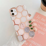 Plated Geometric Marble Honeycomb Soft Phone Case Back Cover for iPhone 12 Pro Max/12 Pro/12/12 Mini/SE/11 Pro Max/11 Pro/11/XS Max/XR/XS/X/8 Plus/8 - halloladies