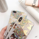 Gold Bronzing Rose Flower Clear Soft Phone Case Back Cover - iPhone 12 Pro Max/12 Pro/12/12 Mini/SE/11 Pro Max/11 Pro/11/XS Max/XR/XS/X/8 Plus/8 - halloladies