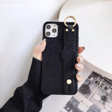 Solid Color Wrist Strap Plush Love Heart Soft Phone Case Back Cover - iPhone 12 Pro Max/12 Pro/12/12 Mini/SE/11 Pro Max/11 Pro/11/XS Max/XR/XS/X/8 Plus/8 - halloladies