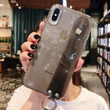 Glitter Powder Shining Transparent Soft Silicone Wrist Strap Phone Case Back Cover for iPhone 12/12 pro/12 mini/ 12 pro max/11 Pro Max/11 Pro/11/XS Max/XR/XS/X/8 Plus/8/7 Plus/7/6s Plus/6s/6 Plus/6 - halloladies