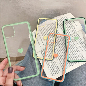 Contrast Color Love Heart Transpaent Hard Phone Case Back Cover for iPhone 12 Pro Max/12 Pro/12/12 Mini/SE/11 Pro Max/11 Pro/11/XS Max/XR/XS/X/8 Plus/8 - halloladies