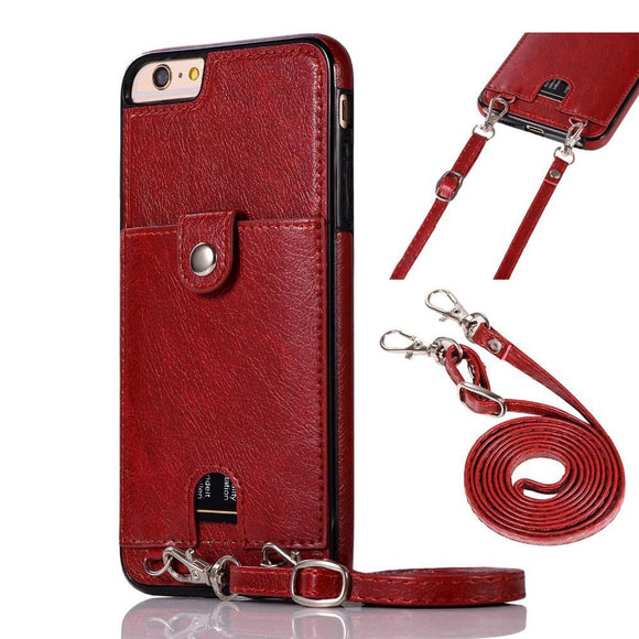 Vintage PU Leather Wallet Card with Strap Phone Case Back Cover - iPhone 11 Pro Max/11 Pro/11/XS Max/XR/XS/X/8 Plus/8/7 Plus/7 - halloladies