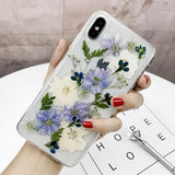 Luxury Clear Handmade Dried Real Flowers Pressed Phone Case Back Cover for iPhone XS Max/XR/XS/X/8 Plus/8/7 Plus/7/6s Plus/6s/6 Plus/6 - halloladies