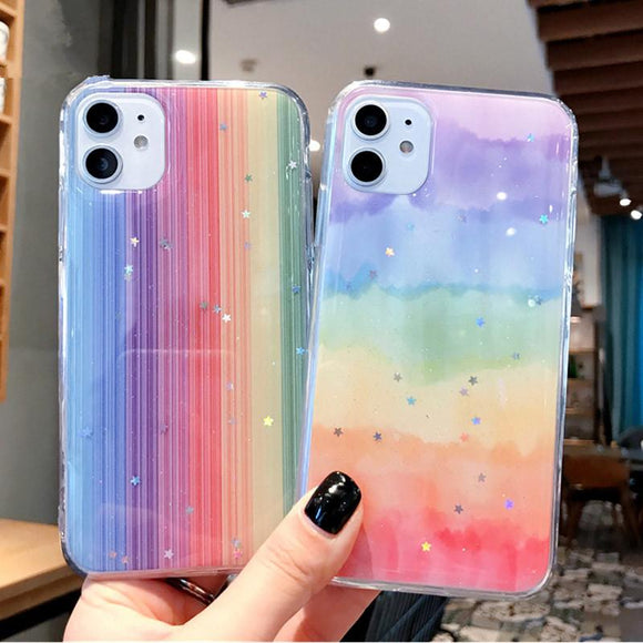 Glitter Bling Stars Colorful Soft Phone Case Back Cover - iPhone 12 Pro Max/12 Pro/12/12 Mini/SE/11 Pro Max/11 Pro/11/XS Max/XR/XS/X/8 Plus/8 - halloladies