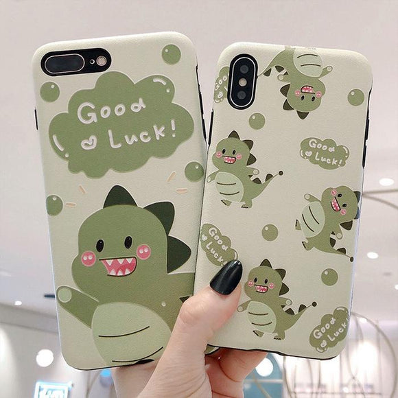 Cartoon Cute Dinosaur Good Luck Soft TPU Phone Case Back Cover for iPhone 11/11 Pro/11 Pro Max/XS Max/XR/XS/X/8 Plus/8/7 Plus/7 - halloladies