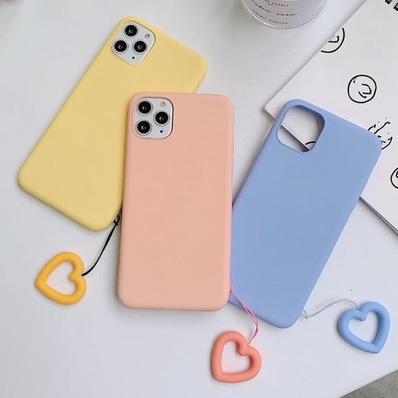 Candy Color Love Heart Chain Soft Phone Case Back Cover for iPhone 11/11 Pro/11 Pro Max/XS Max/XR/XS/X/8 Plus/8/7 Plus/7 - halloladies