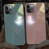 Cartoon Couples Dinosaur Light Up Remind Incoming Call Tempered Glass Phone Case Back Cover for iPhone 12 Pro Max/12 Pro/12/12 Mini/SE/11 Pro Max/11 Pro/11/XS Max/XR/XS/X/8 Plus/8 - halloladies