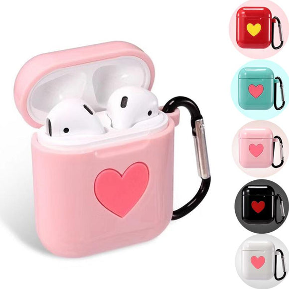 Airpods Wireless Bluetooth Earphone Cases with Pothook - Candy Color Love Heart - halloladies