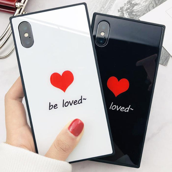 Square Love Heart Tempered Glass Phone Case Back Cover - iPhone XS Max/XR/XS/X/8 Plus/8/7 Plus/7/6s Plus/6s/6 Plus/6 - halloladies
