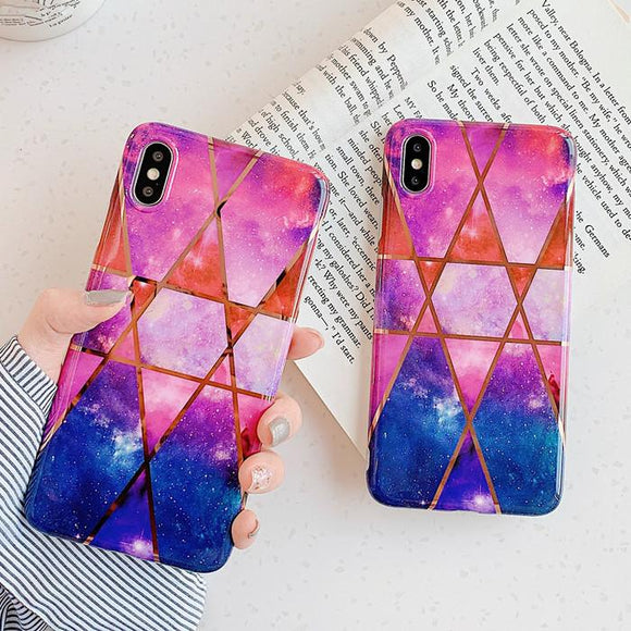 Geometric Patchwork Starry Sky Phone Case Back Cover - iPhone 11 Pro Max/11 Pro/11/XS Max/XR/XS/X/8 Plus/8/7 Plus/7/6s Plus/6s/6 Plus/6 - halloladies