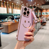 Cute Smiling Faces Electroplated Phone Case With Wrist Band for iPhone