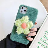 Plush Solid Color 3D Flower Phone Case Back Cover for iPhone 11 Pro Max/11 Pro/11/XS Max/XR/XS/X/8 Plus/8/7 Plus/7 - halloladies