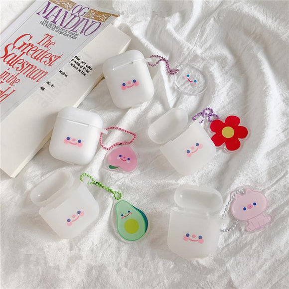Cute Smile Blusher Face with Cartoon Decorations Airpods Case Wireless Bluetooth Earphone Cases for Airpods - halloladies