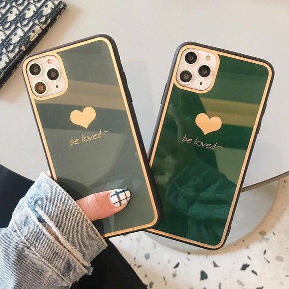 Love Heart Couples Green Tempered Glass Phone Case Back Cover for iPhone 11/11 Pro/11 Pro Max/XS Max/XR/XS/X/8 Plus/8/7 Plus/7 - halloladies