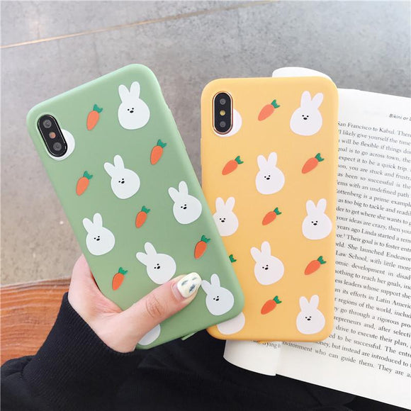 Cute Rabbit And Carrot Pattern TPU Soft Phone Case Back Cover - iPhone 11 Pro Max/11 Pro/11/XS Max/XR/XS/X/8 Plus/8/7 Plus/7/6s Plus/6s/6 Plus/6 - halloladies