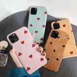 Simple Solid Color Velvet Love Heart Phone Case Back Cover for iPhone 11 Pro Max/11 Pro/11/XS Max/XR/XS/X/8 Plus/8/7 Plus/7 - halloladies