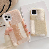 Warm Plush Grid Patchwork Phone Case Back Cover - iPhone 11 Pro Max/11 Pro/11/XS Max/XR/XS/X/8 Plus/8/7 Plus/7 - halloladies