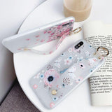 Retro 3D Relief Flower Wrist Strap Phone Case Back Cover - iPhone 11/11 Pro/11 Pro Max/XS Max/XR/XS/X/8 Plus/8/7 Plus/7 - halloladies
