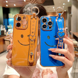 Cute Smiling Faces Electroplated Phone Case With Wrist Band for iPhone