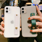 Solid Color Wrist Strap Transparent Matte Soft Phone Case Back Cover for iPhone 12 Pro Max/12 Pro/12/12 Mini/SE/11 Pro Max/11 Pro/11/XS Max/XR/XS/X/8 Plus/8 - halloladies