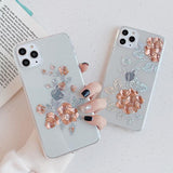 Electroplate Glitter Rose Flower Clear Phone Case Back Cover - iPhone 12 Pro Max/12 Pro/12/12 Mini/SE/11 Pro Max/11 Pro/11/XS Max/XR/XS/X/8 Plus/8 - halloladies