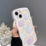 Solid White Color Curly Wavy Frame with Colorful Hearts Flowers Clear Case for iPhone