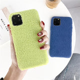 Solid Color Warm Hairy Plush TPU Phone Case Back Cover for iPhone 11/11 Pro/11 Pro Max/XS Max/XR/XS/X/8 Plus/8/7 Plus/7 - halloladies