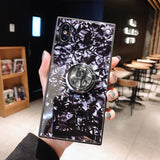 Fashion Square Shell Tempered Glass with Ring Holder iPhone Case Back Cover for iPhone 11 Pro Max/11 Pro/11/XS Max/XR/XS/X/8 Plus/8/7 Plus/7/6s Plus/6s/6 Plus/6 - halloladies