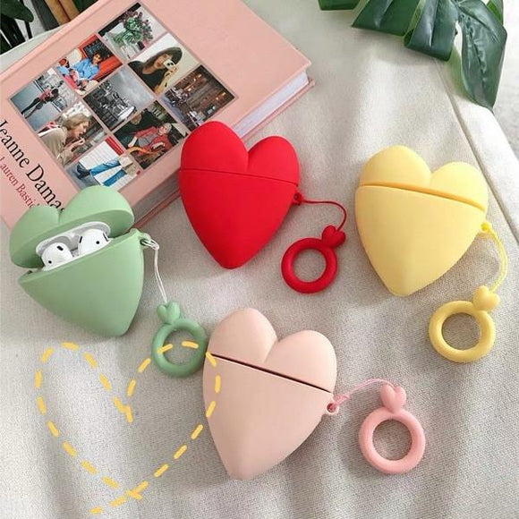 Airpods 3D Cute Love Heart Wireless Bluetooth Earphone Cases with Key Ring Lanyard - Candy Color - halloladies