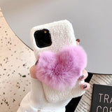 Warm Furry Love Heart Phone Case Back Cover for iPhone 11 Pro Max/11 Pro/11/XS Max/XR/XS/X/8 Plus/8/7 Plus/7 - halloladies