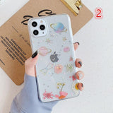 Glitter Real Dried Flower Planet Transparent Phone Case Back Cover - iPhone 11/11 Pro/11 Pro Max/XS Max/XR/XS/X/8 Plus/8/7 Plus/7 - halloladies