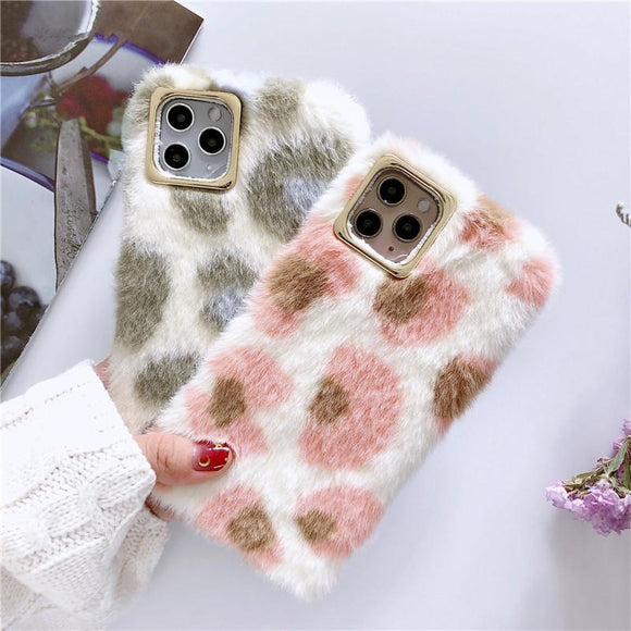 Cute Winter Warm Fluffy Spot Velvet Phone Case Back Cover - iPhone 11 Pro Max/11 Pro/11/XS Max/XR/XS/X/8 Plus/8/7 Plus/7 - halloladies