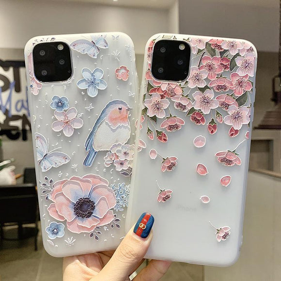 Cute Relief Flower Soft TPU Phone Case Back Cover - iPhone 11 Pro Max/11 Pro/11/XS Max/XR/XS/X/8 Plus/8/7 Plus/7/6s Plus/6s/6 Plus/6 - halloladies