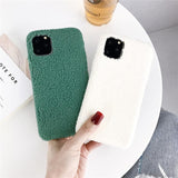 Solid Color Warm Hairy Plush TPU Phone Case Back Cover for iPhone 11/11 Pro/11 Pro Max/XS Max/XR/XS/X/8 Plus/8/7 Plus/7 - halloladies