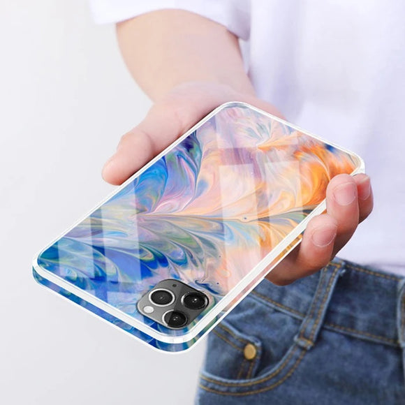 Color Edge Glossy Tempered Glass Phone Case Back Cover for iPhone 11 Pro Max/11 Pro/11/XS Max/XR/XS/X/8 Plus/8 - halloladies