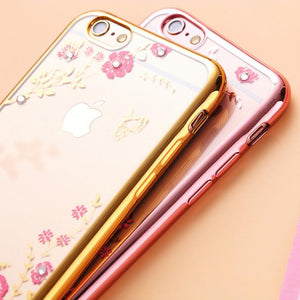 Luxury Diamond Plating Flower Soft TPU Phone Case Back Cover for iPhone 11/11 Pro/11 Pro Max/XS Max/XR/XS/X/8 Plus/8/7 Plus/7 - halloladies