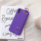 Candy Color Wrist Strap Holder Matte Soft Phone Case Back Cover for iPhone 12 Pro Max/12 Pro/12/12 Mini/SE/11 Pro Max/11 Pro/11/XS Max/XR/XS/X/8 Plus/8 - halloladies