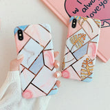 Plating Geometric Line Marble Phone Case Back Cover - iPhone 11/11 Pro/11 Pro Max/XS Max/XR/XS/X/8 Plus/8/7 Plus/7 - halloladies