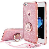 Glitter Powder with Ring Holder Stand and Strap Phone Case Back Cover for iPhone XS Max/XR/XS/X/8 Plus/8/7 Plus/7/6s Plus/6s/6 Plus/6 - halloladies