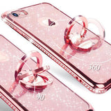 Glitter Powder with Ring Holder Stand and Strap Phone Case Back Cover for iPhone XS Max/XR/XS/X/8 Plus/8/7 Plus/7/6s Plus/6s/6 Plus/6 - halloladies