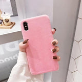 Solid Color Winter Warm Short Plush Soft TPU Phone Case Back Cover for iPhone 11 Pro Max/11 Pro/11/XS Max/XR/XS/X/8 Plus/8/7 Plus/7 - halloladies