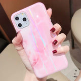 Laser Simple Marble Soft IMD Phone Case Back Cover for iPhone 11 Pro Max/11 Pro/11/XS Max/XR/XS/X/8 Plus/8/7 Plus/7 - halloladies