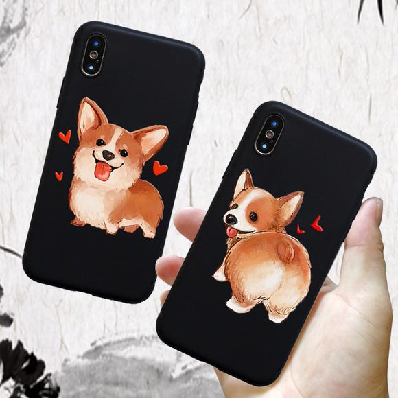 Cute Corgi Black Phone Case Back Cover - iPhone 11/11 Pro/11 Pro Max/XS Max/XR/XS/X/8 Plus/8/7 Plus/7 - halloladies