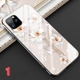 Fashion Flower Tempered Glass Phone Case Back Cover - iPhone 11/11 Pro/11 Pro Max/XS Max/XR/XS/X/8 Plus/8/7 Plus/7 - halloladies
