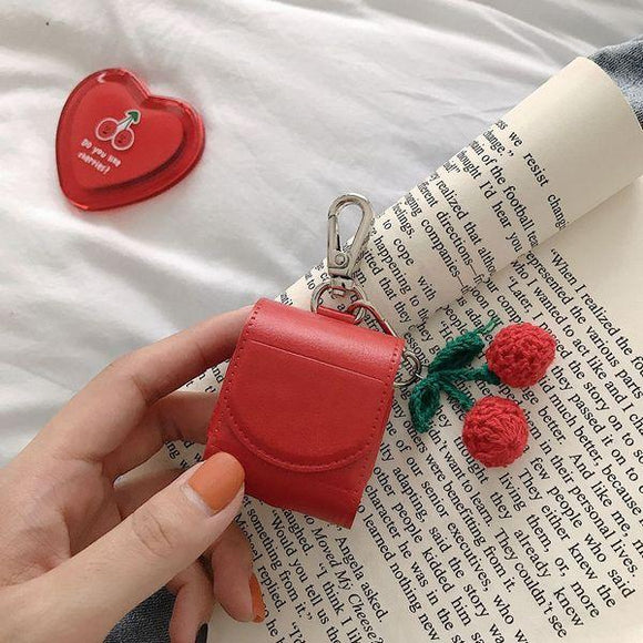 Airpods Leather Luxury Wireless Bluetooth Earphone Cases with Key Rings - Cherry Peach - halloladies
