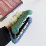 Plush Solid Color 3D Flower Phone Case Back Cover for iPhone 11 Pro Max/11 Pro/11/XS Max/XR/XS/X/8 Plus/8/7 Plus/7 - halloladies