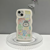 Cute Cartoon Drawing Lucky Rabbit with Curly Wavy Frame Clear Case for iPhone